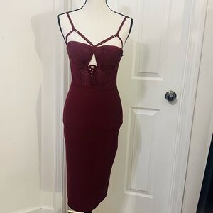Fashionova Sexy Bodycon Burgundy Strappy Dress